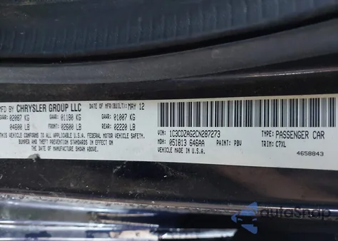 2012 Dodge Avenger Se from USA, damaged, VIN 1C3CDZAG2CN287273